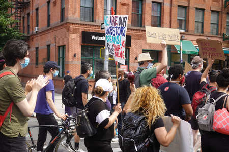 Harlem, New York, USA. 07 June 2020.  Protest marchers  on the Harlem Families Black Lives Matter...