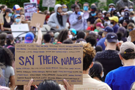 Harlem, New York, USA. 07 June 2020.  Protest marchers  on the Harlem Families Black Lives Matter march in Harlem NYC.のeditorial素材