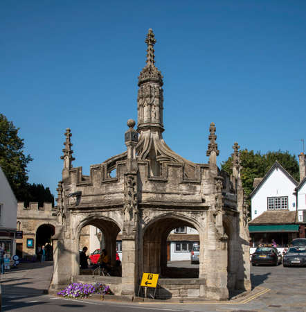 Malmesbury, Wiltshire, England, UK. 2020.  The historic market cross  on the High Street im...
