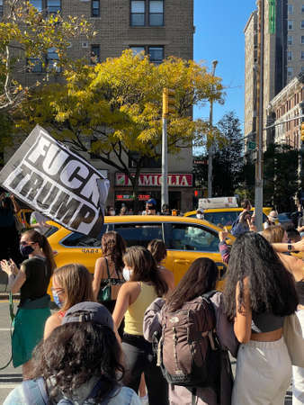 New York, USA, 2020. NYC residents out on Broadway, New York celebrating Joe Biden's victory over President Trump.のeditorial素材