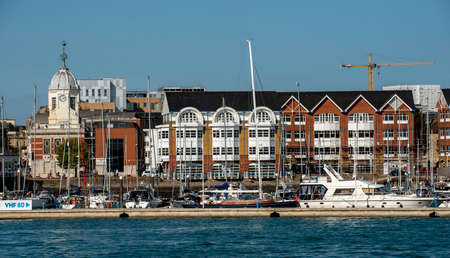 Town Quay, Southampton, England, UK. 2020. Town Quay Marina, casino building, offices and housing on...