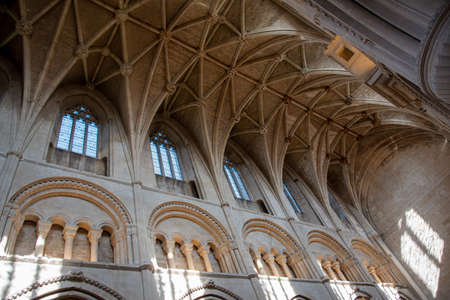 Malmesbury, Wiltshire, England, UK. 2020. The Lierne vaulted roof above the nave in Malmesbury Abbey, UK.のeditorial素材