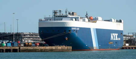 Southampton, England, UK. 2020.  A vehicle cargo vessel berthed in Port of Southampton, UK