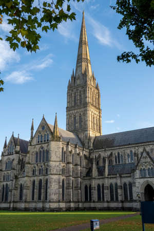 Salisbury, Wiltshire, England, UK. 2021. Salisbury Cathedral  and spire at 404 feet the highest...