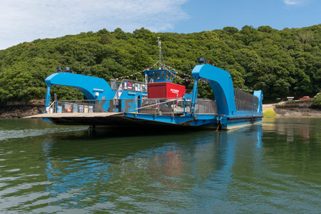 Feock, Truro, Cornwall, England, UK. 2022. Blue  painted vehicle ferry on the River Fal in Cornwall, UK. The King Harry.のeditorial素材