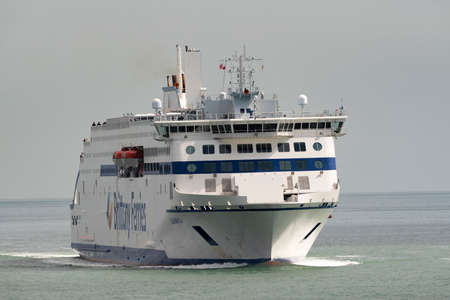 Portsmouth, England, UK. 2022. Cross channel and northern Spain service car ferry Salamanca  inbound Portsmouth on The Solent southern England.の写真素材