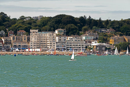 Cowes, Isle of Wight, England, UK. 2022, Cowes waterfront and harbour barrier pictured during Cowes Week, 2022.のeditorial素材