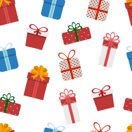 Christmas holiday gift boxes seamless pattern on white backgroundのイラスト素材