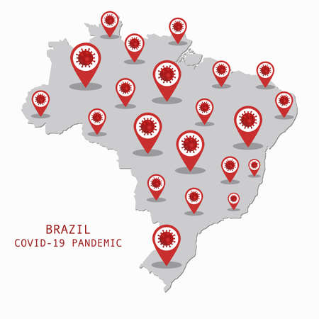Illustrations concept COVID-19 pandemic in Brazil, infection spread around Brazil country mapのイラスト素材