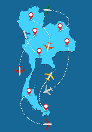 Planes routes flying over Thailand map, tourism and travel concept Illustrationsのイラスト素材