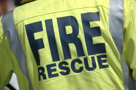 Fireman wearing a fire rescue jacketのeditorial素材