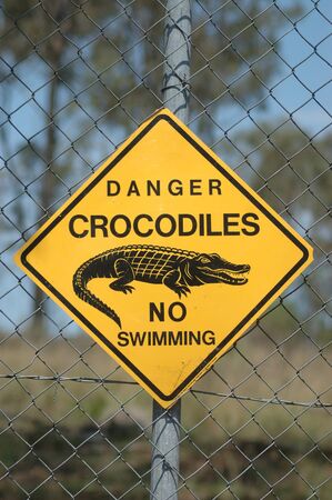 danger sign - crocodiles, Queensland, Australiaの写真素材