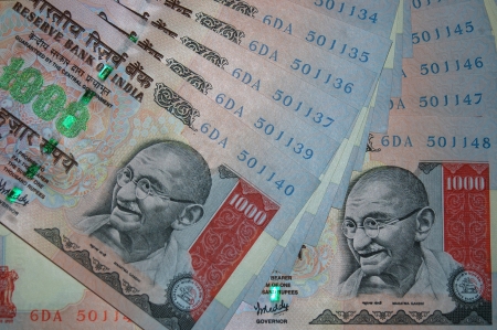 1000 rupee notes from Indiaの写真素材