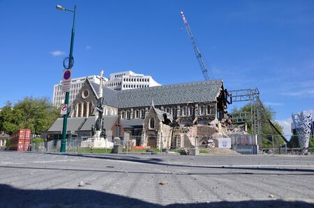 CHRISTCHURCH, NEW ZEALAND, NOVEMBER 16, 2012 - The iconic Anglican Cathedral remains a ruin in Christchurch, South Island, New Zealand, since the earthquake of 22-2-2011のeditorial素材