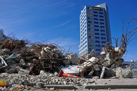 CHRISTCHURCH, NEW ZEALAND, NOVEMBER 16, 2012 - Piles of rubble in Christchurch, South Island, New Zealand, since the big earthquakeのeditorial素材
