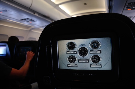 TASMAN SEA, MARCH 5: Inflight information for a flight from Christchurch, New Zealand, to Brisbane, Queensland, on a commercial airliner on 5-3-2013, somewhere over the Tasman Sea.のeditorial素材