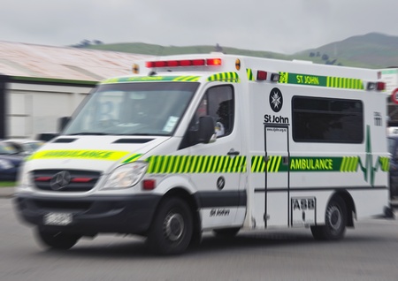 CHRISTCHURCH, NEW ZEALAND, NOVEMBER 3: Ambulance rushes to emergency in Christchurch, New Zealand on...