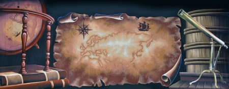 theatre backdrop featuring european map and explorersの写真素材