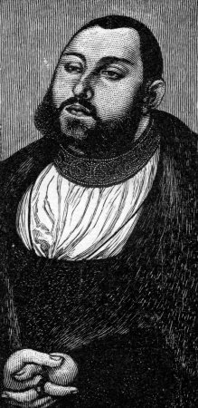 John Frederick I  1503 - 1554 , called John the Magnanimous, was Elector of Saxony and Head of the Schmalkaldic League,  Champion of the Reformation , from an engraving by Cranach, published in Life of Luther by Julius Kostlin, 1900のeditorial素材