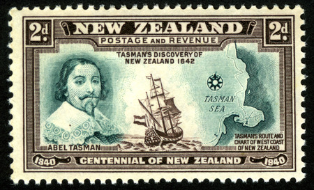 1940 two penny stamp featuring Abel Tasman for New Zealand's Centennialのeditorial素材