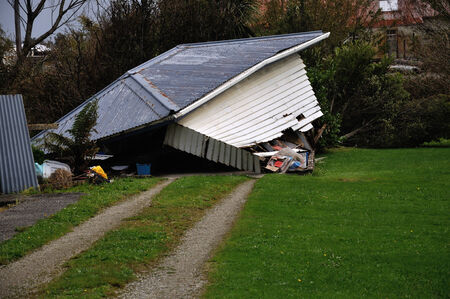 GREYMOUTH, NEW ZEALAND, APRIL 17, 2014  private building destroyed by Cyclone Ita, Greymouth, New...