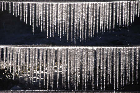 icicles on fence during winter, West Coast, South Island, New Zealand