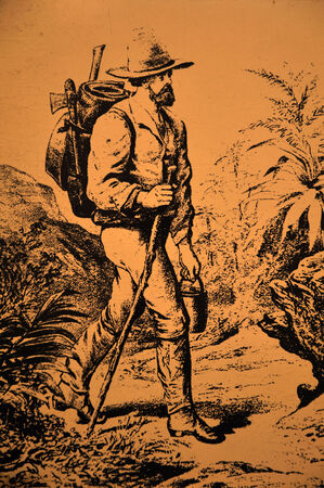 Engraving of the typical 19th century gold miner who came to Westland, New Zealandのeditorial素材