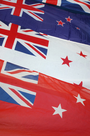 New Zealand flag with white and red ensignsの写真素材