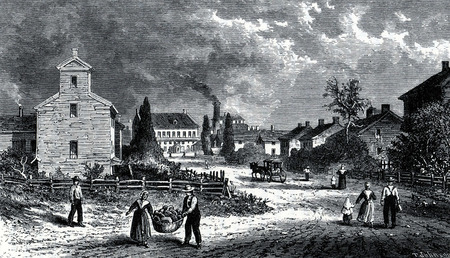 Scene from the Amana communities in 19th Century USA, engraving from The Communistic Societies of the United States, by Charles Nordoff, 1875. のeditorial素材