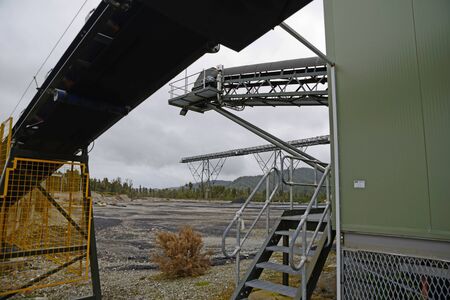 GREYMOUTH, NEW ZEALAND, MAY 20, 2015: Conveyors stand idle at the  Pike River Coal mine on May 20, 2015 near Greymouth, New Zealand, days before it was demolished. 29 miners died at the mine in 2010 and it cannot be reopened.のeditorial素材