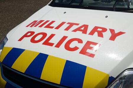 signage on the bonnet of a military police carの写真素材