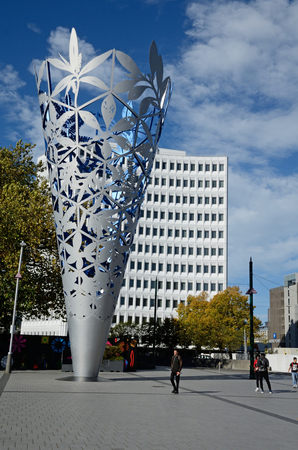 CHRISTCHURCH, NEW ZEALAND, APRIL 20, 2018: The iconic chalic stands in Cathedral Square in Christchurch, South Island, New Zealandのeditorial素材