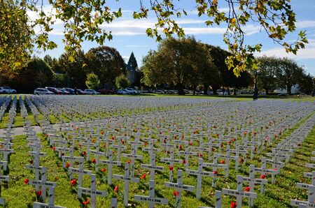 CHRISTCHURCH, NEW ZEALAND, APRIL 20, 2018: A field of crosses represents those who died in the Great...
