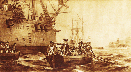 Captain James Cook makes his final visit to Hawaii, where he was killed trying to retrieve a stolen longboat.のeditorial素材