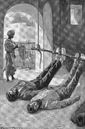 Halftone of Baptist missionary Adoniram Judson being held in a Burmese prison overnight. From Judson the Hero of Burma, 1923.のeditorial素材