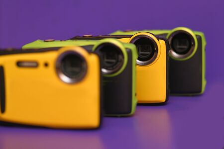 A lineup of new coplourful yellow and green waterproof cameras