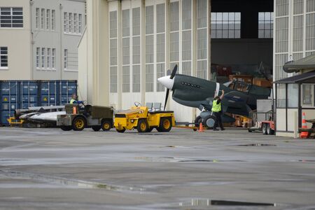 CHRISTCURCH, NEW ZEALAND, DECEMBER 12, 2018: Engineers at the Air Force Museum shift a 1941...