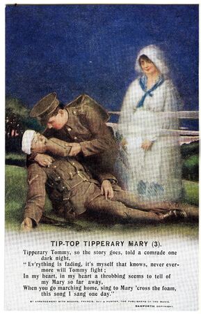 A World War One postcard featuring a verse of the poem Tip-top Tipperary Mary, one of three cards in the series.のeditorial素材