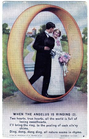 A World War One postcard featuring a verse of the poem When the Angelus is Ringing, one of three ...