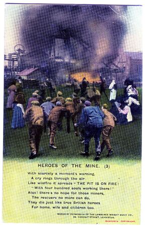 A postcard featuring a verse of the poem Heroes of the Mine, one of four cards in the series,...