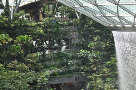 SINGAPORE, JANUARY 17, 2019: People mill about the attractions of  Jewel Changi Airport in Singaporeのeditorial素材