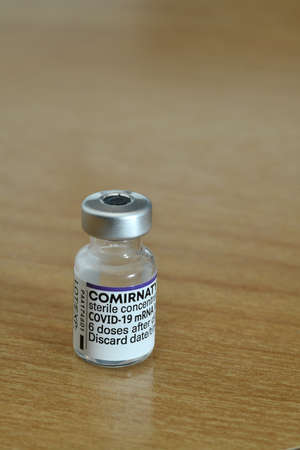 CHRISTCHURCH, NEW ZEALAND, NOVEMBER 23, 2021: A bottle of the Pfizer Covid-19 vaccine concentrate used during the Delta outbreak in New Zealandのeditorial素材