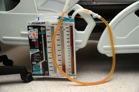 GREYMOUTH, NEW ZEALAND, JANUARY 13, 2021: A chest drain removes infectious materail from a patient at Te Nikau Hospital in Greymout, New Zealand, January 13,  2021のeditorial素材