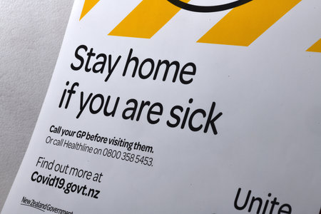 Signage warns people to keep social distancing during the Covid 19 lockdown in New Zealand, 2020のeditorial素材