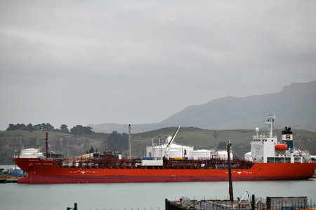 LYTTLETON, NEW ZEALAND, NOVEMBER 21, 2019: The vessel Sun Triton (IMO: 9781097, MMSI 374316000) docked at Lyttleton. The Sun Triton is a Chemical/Oil Products Tanker built in 2017 and currently sailing under the flag of Panama.のeditorial素材