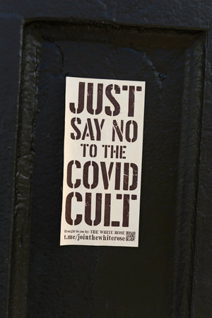 Christchurch, New Zealand, February 22, 2021: A sticker promoting an anti-covid message that...