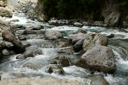 detail of a cascade in the Otira River near Arthurs Pass, New Zealand