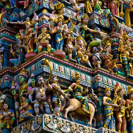 hindu temple in singapore crowded with statuesの写真素材