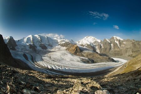 Piz Palü, Bellavista and Piz Bernina mountain range with Gorvatsch glacier. View from Diavolezza, Engadin, Switzerland.の写真素材