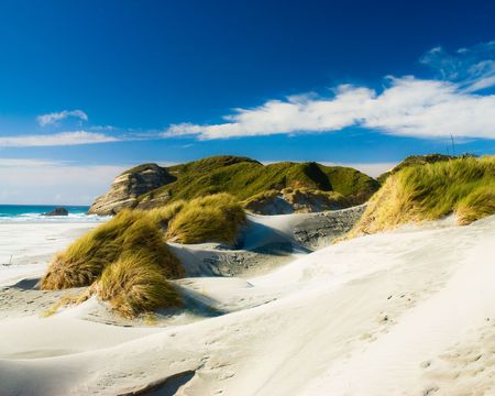 wharariki beach, golden bay, new zealandの写真素材